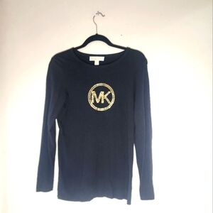 MICHAEL Michael Kors Black Long Sleeve Tee w/ Gold Stud Logo Size M